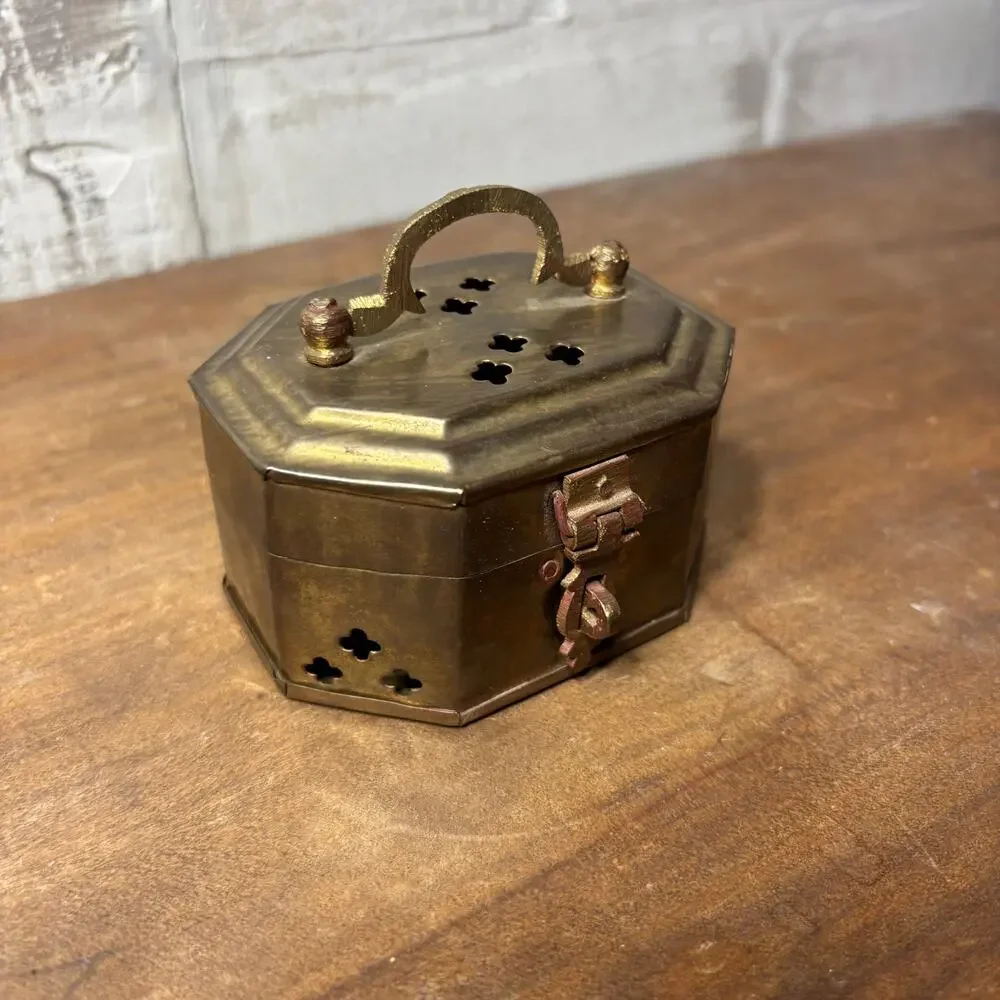 Vintage Brass Octagon Incense or Trinket Box
